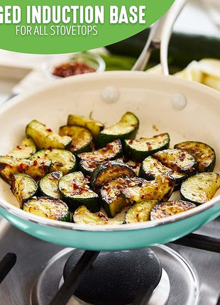 GreenLife Artisan Healthy Ceramic Nonstick, 8" and 10" Frying Pan Skillet Set, Stainless Steel Handle, Induction, PFAS-Free, Dishwasher Safe, Oven Safe, Turquoise