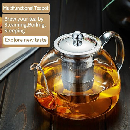 40OZ (1200ML) Glass Teapot with Infuser Stovetop Safe, Clear Glass Tea Pot Kettle, Borosilicate Tea Pot with Infusers Filter for Loose Tea, Tea Kettle Dishwasher Safe