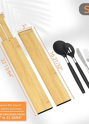 BAMEOS 3" H Large Bamboo Drawer Dividers Adjustable Drawer Organization Expandable Utensil Organizers for Kitchen Dresser Bathroom Bedroom and Office 4-pack
