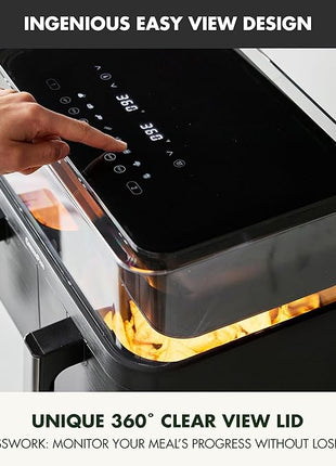 GreenPan Clearview 10QT Double Air Fryer, 360° Clear Window, PFAS-Free Ceramic Nonstick 5QT Drawers & Trays, Dual Cooking, 12-Presets, Shake Reminder, Keep Warm, Dishwasher Safe Parts