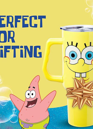 Silver Buffalo SpongeBob SquarePants Stainless Steel Tumbler with Handle, Fits in Standard Cup Holder, 40 Ounces