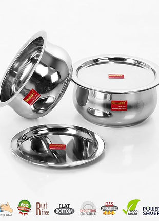 Sumeet Stainless Steel Cookware Set With Lid, 1.6, 2.1 L, 2 Piece (Steel), 2.1 liter