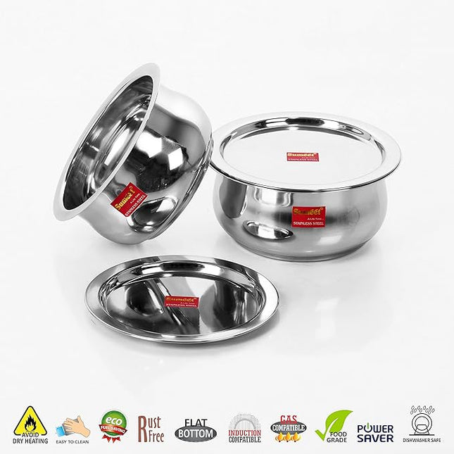 Sumeet Stainless Steel Cookware Set With Lid, 2.1, 2.6 Liters, 2 Piece (Steel)