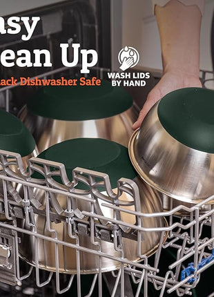 Priority Chef Premium Mixing Bowls With Airtight Lids Set, Thicker Stainless Steel Mixing Bowl Set, Large Prep Metal Bowls with Lids, Nesting Bowls for Kitchen, 1.5/2/3/4/5 Qrt, Green