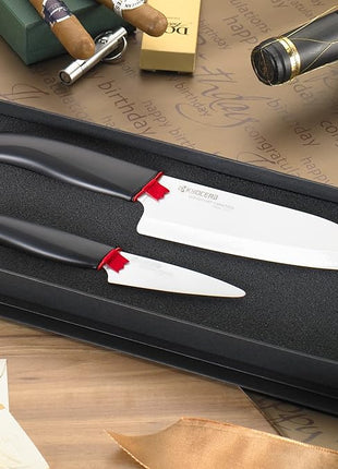 Kyocera 5.5" & 3" White Blade Black Handle - Gift Box Knife Set