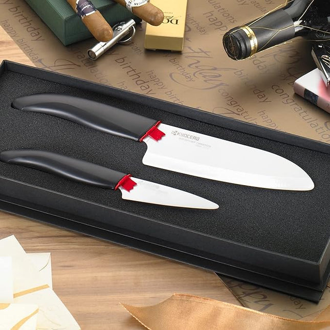 Kyocera 5.5" & 3" White Blade Black Handle - Gift Box Knife Set