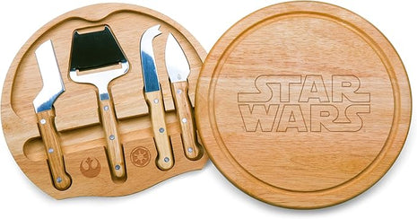 PICNIC TIME Star Wars Circo Cheese Board & Knife Set, Charcuterie Board Gift with 4 Stainless Steel Tools, Wooden Cutting Board for Cheese, Meat & Crackers, Housewarming (Parawood)
