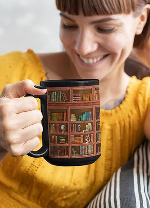 2IMT Books Mug Librarian Gifts for Book Lovers Women - Library Coffee Mug Book Club Gifts for Women - Reading Bookish Items Bookworm Librarian Lovers for Readers Writer Black 15oz