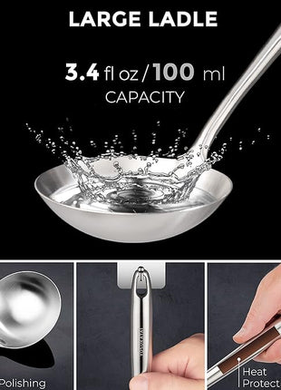 YOSUKATA 17’’ Wok Spatula and Ladle - Set of 2 Heat-Resistant Wok Tools - Universal Wok Ladle and Spatula - High-Grade 304 Stainless Steel Cooking Utensils and Wok Accessories - Solid Wok Utensils