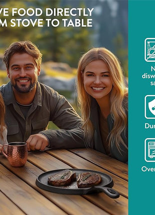 Navaris Cast Iron Griddle Pan - Durable Pancake Pan Also for Pizza, Tortilla, Dosa, Tawa, Roti, etc - Bakestone for Bread & Welsh Cakes - Suitable for Induction Hob, 10" (25.4 cm)