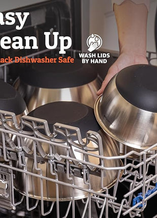 Priority Chef Premium Mixing Bowls With Lids Set, Airtight Lids, Thicker Stainless Steel, Non-Slip Base, 5 Nesting Steel Bowls for Kitchen, Large Prep Metal Bowl Set 1.5/2/3/4/5 Qt, Black