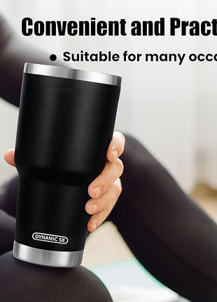 D·S 30 oz Black Tumbler Stainless Steel Double Wall Vacuum Insulated Mug with Straw and Lid, Cleaning Brush for Cold and Hot Beverages
