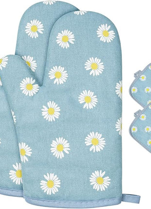 AUAUY Oven Mitts and Pot Holders, 392°F Heat Resistant Cooking Gloves and Hot Pads, Baking Mittens Grilling Gloves BBQ Gloves. Non-Slip Kitchen Mittens Home Essentials for Oven Cooking Baking Grilling