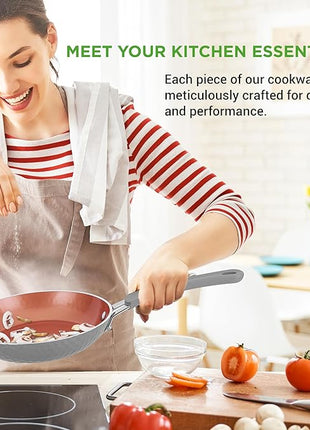 NutriChef 11 Pc Nonstick Cookware - PTFE/PFOA/PFOS Free Kitchenware Pots & Pans Set with Saucepan, Frying Pans, Cooking Pots, Lids, Utensils, Gray