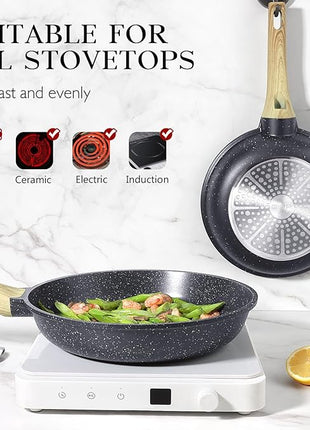 GiPP Nonstick Frying Pan Skillet - 8" Grey Granite Non Stick Pans, Omelette Pan with Heat-Resistant Handle, Compatible with All Stovetops, PFOA Free