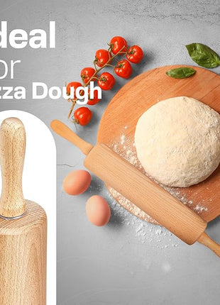 Wooden Rolling Pin 17.6 Inch with Rotating Ergonomic Handles – Classic Beech Wood Dough Roller for Baking Pizza, Pastry, Bread, and Cookies