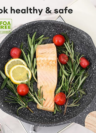 JEETEE Nonstick Frying Pans Set, Nonstick Omelette Skillet Set 3 Pcs, 8" 9.5" 11" Granite Non-Stick Frying pan with Bakelite Handle, Compatible with All Stovetops (Gas, Electric & Induction), Grey