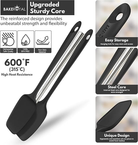 Silicone Spatula Set - 4-Piece Rubber Spatulas Silicone Heat Resistant 600°F for Everyday Task - Seamless Design Kitchen Spatulas for Nonstick Cookware - Black