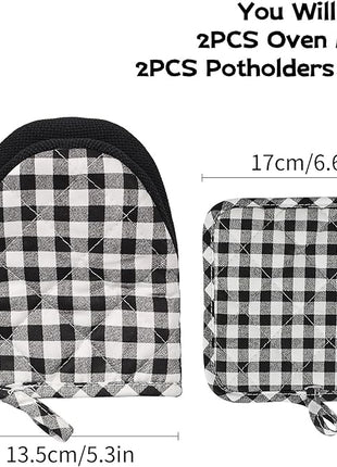 Oven Mitts and Pot Holders Set, Pack of 4, Heat Resistant Silicone Kitchen Mini Oven Mittens for 500 Degrees, Mini Oven Gloves and Hot Pads for Baking Grilling Barbecue Microwave Machine Washable