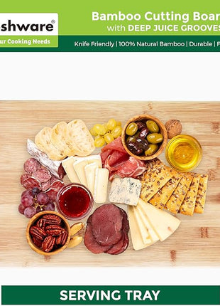 Freshware 20 Inch 2XL Bamboo Cutting Boards for Kitchen, Stove Top Butcher Block, Extra Large Wooden Carving Board for Meat, Veggies, Charcuterie Board with Deep Juice Grooves (2XL, 20x14")