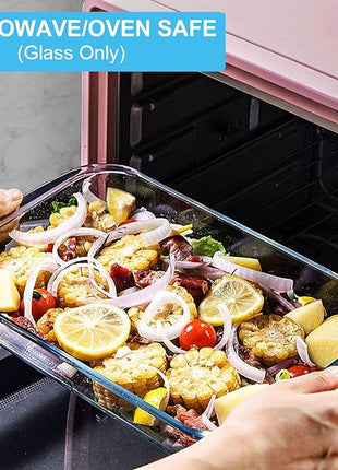 KOMUEE 8 Pieces Glass Baking Dish with Lids Rectangular Glass Baking Pan Bakeware Set with Lids, Baking Pans for Lasagna, Leftovers, Cooking, Kitchen, Fridge-to-Oven, Gray