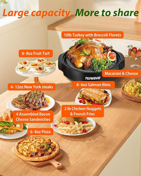 Nuwave Oven Pro Plus Air Fryer, Infra-Red Countertop, 2025 Advanced Convection, No Defrosting or Preheating, Cook Fresh or Frozen, Durable Power Dome, 100 Presets & 50 Memory, PFAS Free, Black