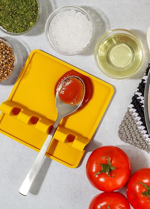 Zulay Kitchen Silicone Utensil Rest with Drip Pad for Multiple Utensils - BPA-Free, Heat-Resistant Spoon Rest & Spoon Holder for Stove Top - Kitchen Utensil Holder for Ladles & Tongs - Yellow