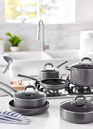 Amazon Basics Aluminum 12-Piece Cookware Set, Gray - Pots, Pans and Utensils