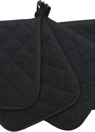 Cotton Pot Holders Cotton Made Machine Washable Heat Resistant Everyday Kitchen Basic Terry Pot Holder, Hot Pads, Trivet for Cooking and Baking Set of 4 (Black)