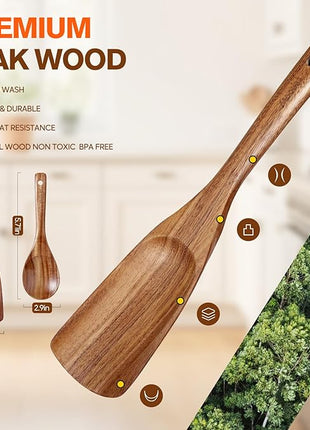 Wooden Spoons for Cooking, Wooden Utensils for Cooking Natural Teak Wooden Kitchen Utensils Set Comfort Grip(2 PCS)