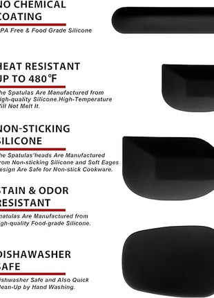 Anaeat 4 Piece Silicone Spatula Set - Seamless One-Pieces Design - Non Stick Rubber Spatulas Kitchen Scraper for Baking, Cooking, Scraping & Mixing, Heat Resistant & BPA Free & Dishwasher Safe (Black)