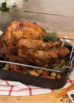 HIC Kitchen Roasting Pro V-Shaped Baking Rack, Chrome-Plated Steel, For Even Cooking And Juicy Results, 15.75 x 10.25 x 4-Inches