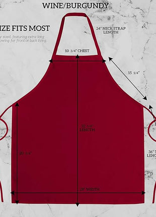 GREEN LIFESTYLE 12 Pack Professional Chef Apron – Grilling Aprons for Men, Waterproof Cooking Apron for BBQ, Work or Restaurant Use, Kitchen Aprons for Women – Burgundy, No Pockets