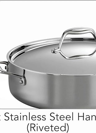 Tramontina Signature Tri-Ply Clad Stainless Steel 6-Quart Saute Pan with Lid, Induction-Ready Cooking Pan, Dishwasher-Safe, NSF-Certified, Made in Brazil