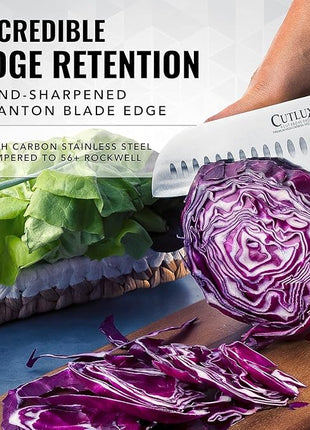 Cutluxe Santoku Knife – 7" Chopping Knife, Vegetable Knife – Forged High Carbon German Steel – Sheath Included – Full Tang & Razor Sharp – Ergonomic Handle Design – Artisan Series
