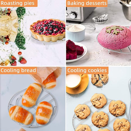 TamBee 8 Inch Cooking Rack Round 304 Stainless Steel Cooling Racks Baking and Cooling Steaming Rack w Stand Cookware for Air Fryer Pressure Cooker Canning 2Pcs