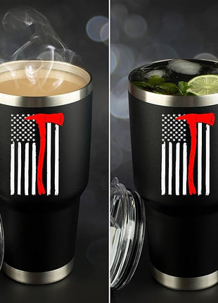 JENVIO Firefighter Gifts for Men | Stainless Steel Travel Tumbler/Mug with Two Lids and Gift Box | Thin Red Line Flag Design for Fireman Gift | Christmas Department | First Responder