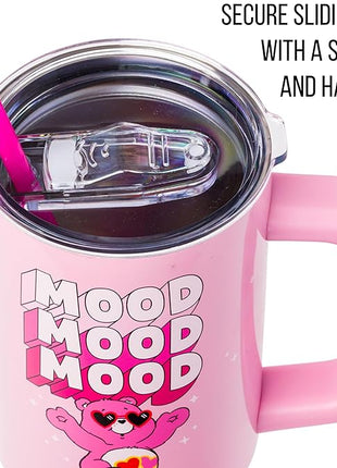 Silver Buffalo Care Bears “Mood” Stainless Steel Tumbler with Handle Featuring Love-A-Lot Bear, Fits in Standard Cup Holder, 40 Ounces