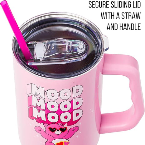 Silver Buffalo Care Bears “Mood” Stainless Steel Tumbler with Handle Featuring Love-A-Lot Bear, Fits in Standard Cup Holder, 40 Ounces