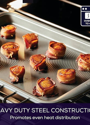 Circulon Nonstick Heavy Gauge Steel Bakeware Set with Rolled Pan Edges Loaf Pan, Cookie Pan, Baking Pans, Cake Pans, Muffin Pan and Cooling Rack (10-Piece, Gray)