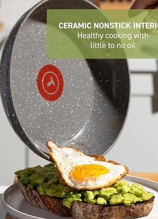 T-fal Revive Ceramic Cookware Sets, Pots and Pans Set Nonstick, (12 pieces), Ceramic Non stick Coated, Frying Pan, Oven Safe Up To 350°F, Grey Granite