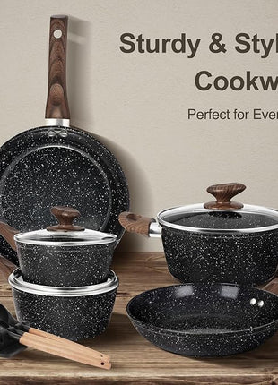 Pots and Pans Set Non Stick, 12pcs Black Ceramic Cookware Set, Non-toxic Induction Cookware Kitchen Cooking Set, PFAS and PFOA Free