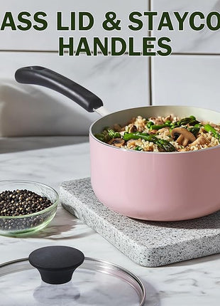 Cook N Home Pots and Pans Set Nonstick, 10-Piece Ceramic Kitchen Cookware Sets, Nonstick Cooking Set with Saucepans, Frying Pans, Dutch Oven Pot with Lids, Pink