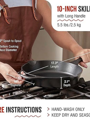 Victoria 10-Inch Cast Iron Skillet, Pre-Seasoned Cast-Iron Frying Pan with Long Handle, Made in Colombia