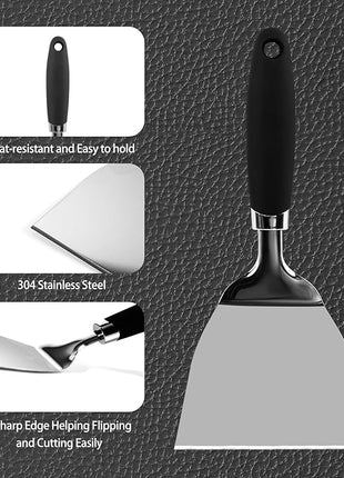Stainless Steel Spatula Set of 3, Heavy Duty Small Metal Spatula for Cooking Cast Iron Skillet with Heat-resistant Handle, Fish Turner Flipper for Pancake Burger Egg Cooking Spatulas BBQ Grill Griddle