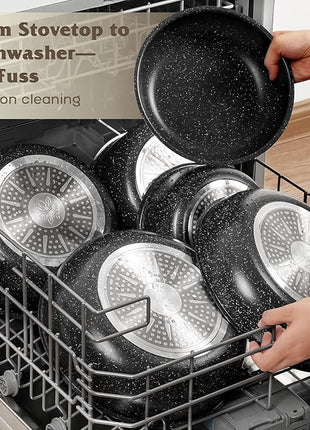 17 Pcs Pots and Pans Set Non Stick, Cookware Sets with Detachable Handle, Nonstick RV Kitchen Cooking Tools Removable Handles, Oven Safe, Induction Fast, Stackable Induction Cookware, Black