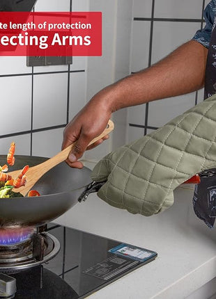 ARCLIBER Oven Mitts Heat Fire Resistant Oven Mitts 425 ° F, Quilted Terry Cloth Cotton Soft Lining Oven Gloves, Extra Long Kitchen Mittens for Cooking Baking