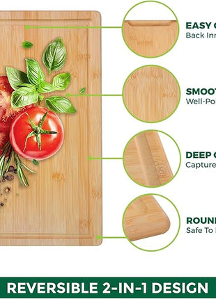 Bamboo Cutting Boards for Kitchen with Juice Groove [Extra-Large] Wood Cutting Board for Chopping Meat, Vegetables, Fruits, Cheese, Knife Friendly Serving Tray with Handles, 18 x 12.5 Inch