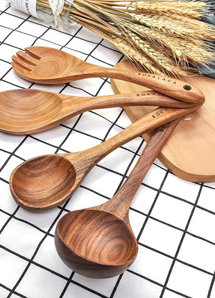 11 Pcs Wooden Kitchen Utensils Set - Wooden Spoons, Spatulas and More for Cooking