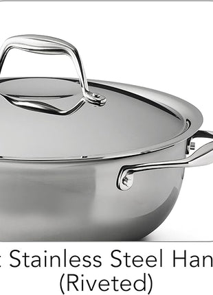 Tramontina Signature Tri-Ply Clad Stainless Steel 4-Quart Universal Pan with Lid, Induction-Ready Cooking Pan, Dishwasher-Safe, NSF-Certified, Made in Brazil